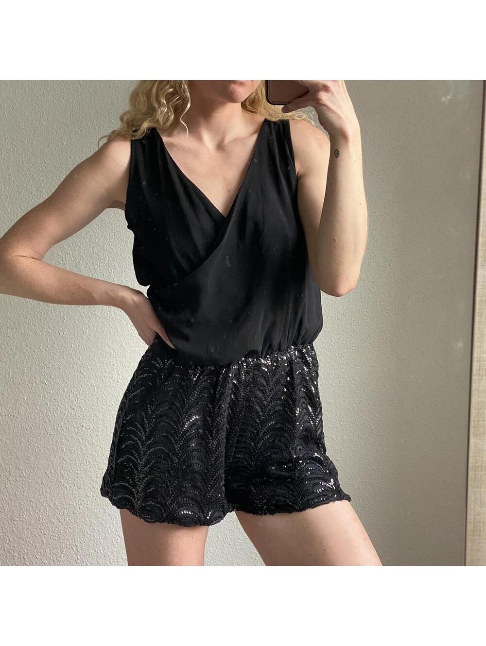 Vintage y2k new with black casual sequined romper